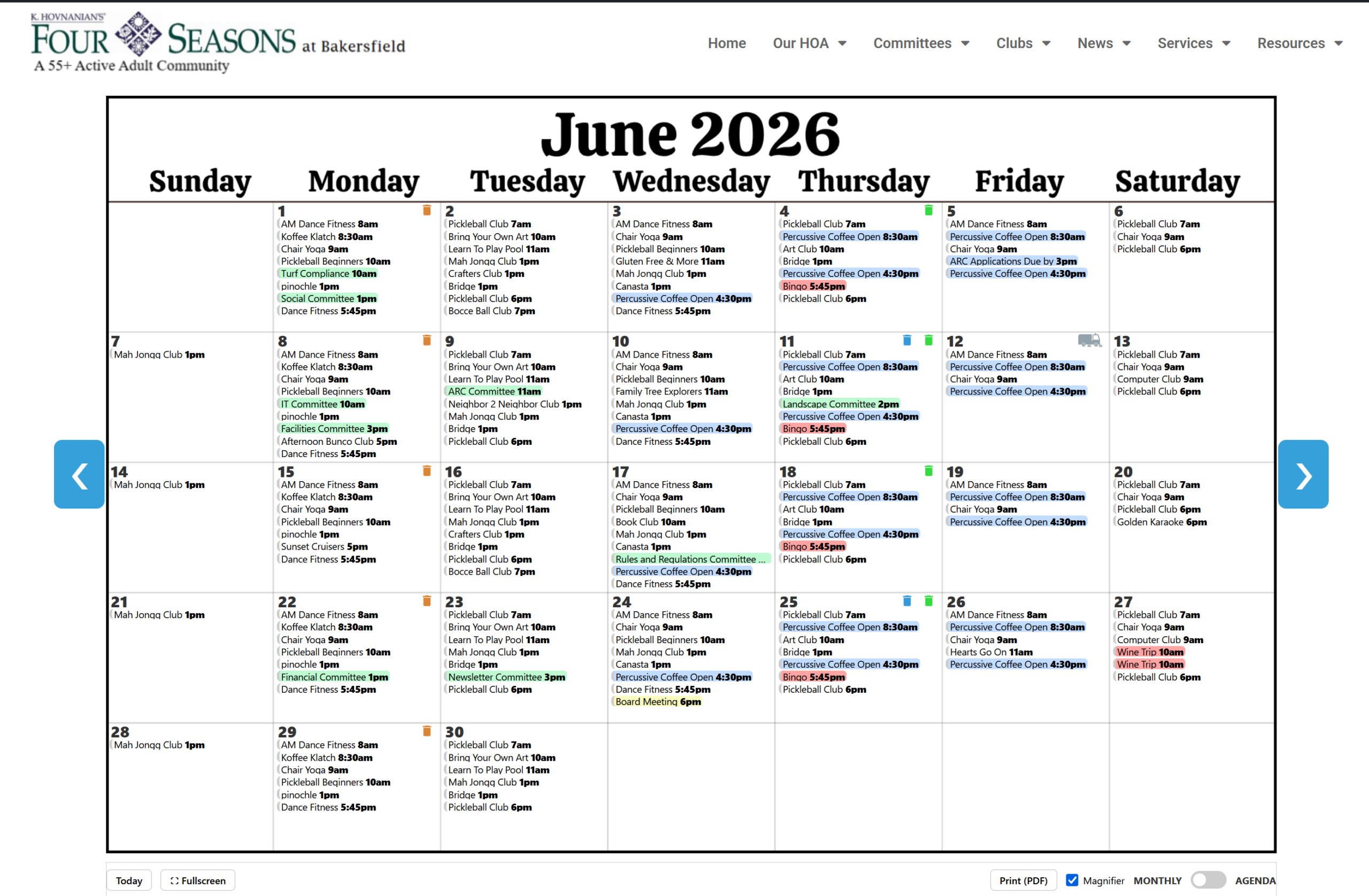 FSBHOA Calendar Desktop Grid View